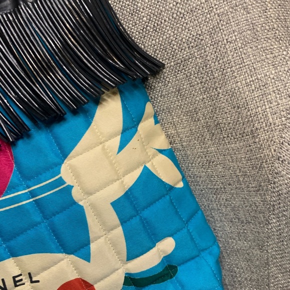Chanel Hand Bag Light blue Canvas and Enamel Vintage Quilted Fringe Entrupy 1997 - Picture 5 of 17